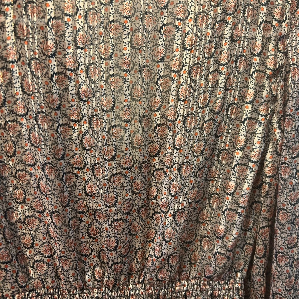 Y2K Morgan de Toi Floral Metallic Blouse Smocked Waist EU 38 S Romantic Boho - Picture 6 of 8